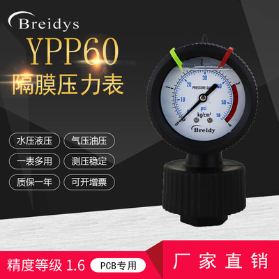 PP隔膜压力表YPP-60厂家直销规格齐全耐酸碱耐腐蚀2KG/4KG/6KG