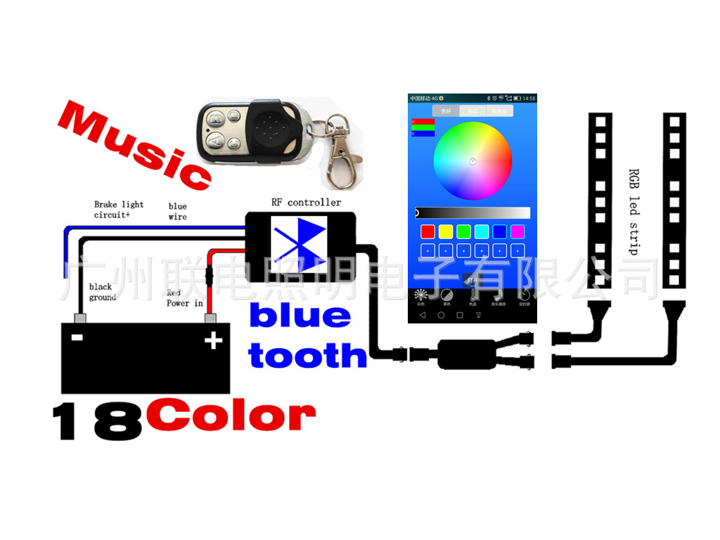 蓝牙4键遥控灯条接线图