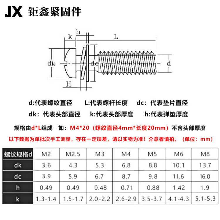 304不锈钢十字槽盘头三组合螺丝 圆头十字平弹垫组合螺钉GB9074.8