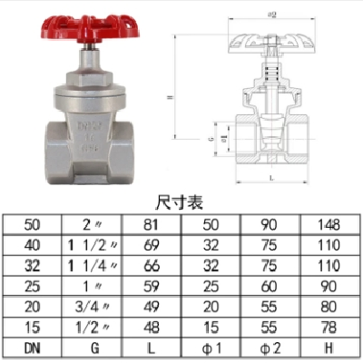 鑫工阀门不锈钢闸阀304水开关丝扣口水管磁性锁闭阀4分6分1寸丝接